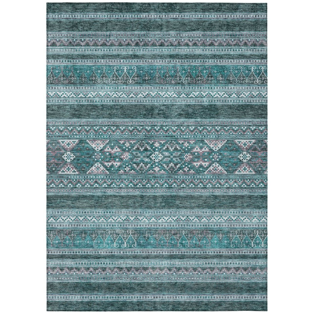 HomeRoots 9' Southwestern Indoor Outdoor Area Rug in Teal Blue, Ivory & Gray - Durable, Washable & Versatile 9' X 12' 582864