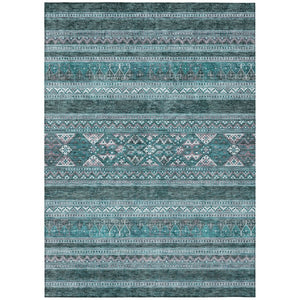 HomeRoots 9' Southwestern Indoor Outdoor Area Rug in Teal Blue, Ivory & Gray - Durable, Washable & Versatile 9' X 12' 582864