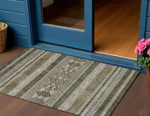 Homeroots 3' Chocolate And Gray Southwestern Indoor Outdoor Rug - Durable, Washable, Stylish For Any Space 3' X 5' Polyester 582866