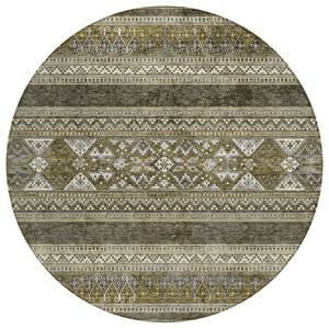 HomeRoots 5' Durable Taupe Beige and Ivory Southwestern Area Rug for Indoor and Outdoor Easy Care Living 8' Round 582868