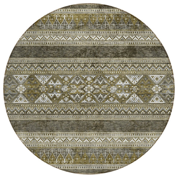 HomeRoots 5' Durable Taupe Beige and Ivory Southwestern Area Rug for Indoor and Outdoor Easy Care Living 8' Round 582868