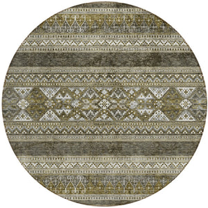 Homeroots 3' Chocolate And Gray Southwestern Indoor Outdoor Rug - Durable, Washable, Stylish For Any Space 8' Round Polyester 582868
