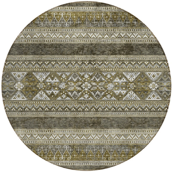 Homeroots 3' Chocolate And Gray Southwestern Indoor Outdoor Rug - Durable, Washable, Stylish For Any Space 8' Round Polyester 582868