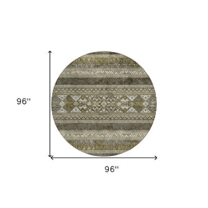 Homeroots 3' Chocolate And Gray Southwestern Indoor Outdoor Rug - Durable, Washable, Stylish For Any Space 8' Round Polyester 582868