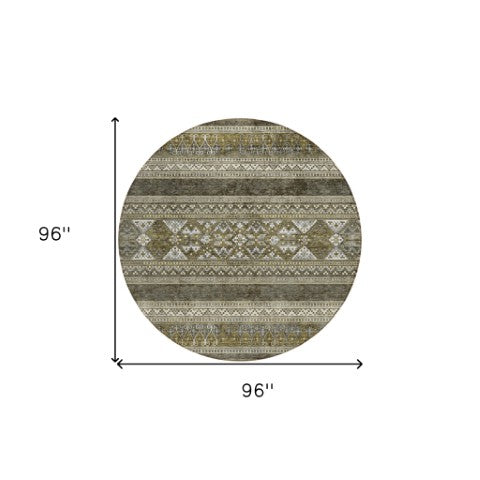 Homeroots 3' Chocolate And Gray Southwestern Indoor Outdoor Rug - Durable, Washable, Stylish For Any Space 8' Round Polyester 582868