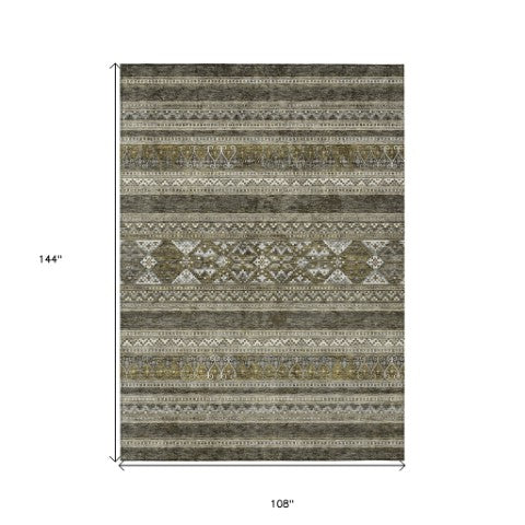 Homeroots 3' Chocolate And Gray Southwestern Indoor Outdoor Rug - Durable, Washable, Stylish For Any Space 9' X 12' Polyester 582870