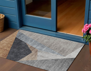 Homeroots 3' Stylish Taupe Beige And Gray Abstract Washable Area Rug For Indoor And Outdoor Spaces 3' X 5' Polyester 582872