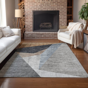 Homeroots 3' Stylish Taupe Beige And Gray Abstract Washable Area Rug For Indoor And Outdoor Spaces 3' X 5' Polyester 582872