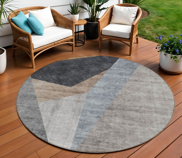Homeroots 3' Stylish Taupe Beige And Gray Abstract Washable Area Rug For Indoor And Outdoor Spaces 8' Round Polyester 582874