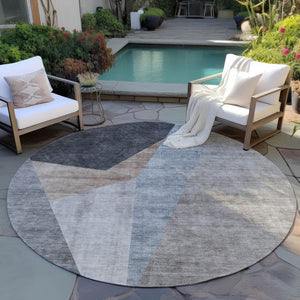 Homeroots 3' Stylish Taupe Beige And Gray Abstract Washable Area Rug For Indoor And Outdoor Spaces 8' Round Polyester 582874