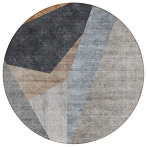 HomeRoots 5' Versatile Taupe Beige and Gray Abstract Area Rug for Indoor and Outdoor Spaces - Easy Care! 8' Round 582874