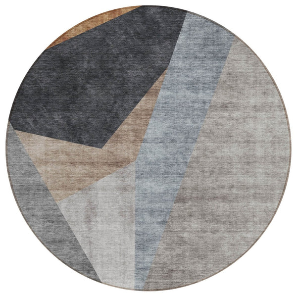 HomeRoots 5' Versatile Taupe Beige and Gray Abstract Area Rug for Indoor and Outdoor Spaces - Easy Care! 8' Round 582874