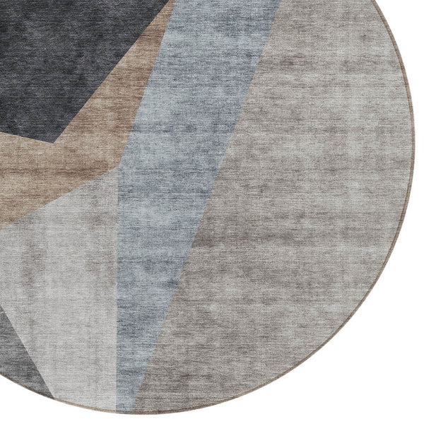 Homeroots 3' Stylish Taupe Beige And Gray Abstract Washable Area Rug For Indoor And Outdoor Spaces 8' Round Polyester 582874