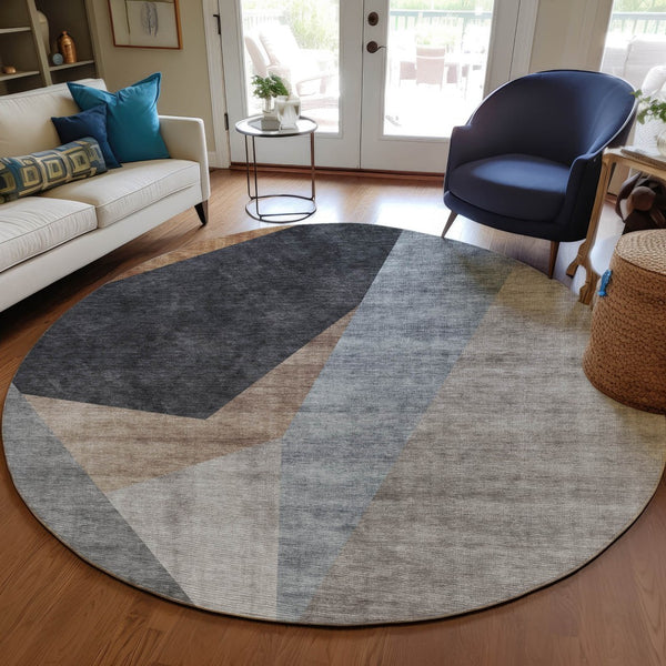 Homeroots 3' Stylish Taupe Beige And Gray Abstract Washable Area Rug For Indoor And Outdoor Spaces 8' Round Polyester 582874