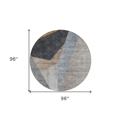 Homeroots 3' Stylish Taupe Beige And Gray Abstract Washable Area Rug For Indoor And Outdoor Spaces 8' Round Polyester 582874