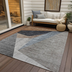 Homeroots 3' Stylish Taupe Beige And Gray Abstract Washable Area Rug For Indoor And Outdoor Spaces 9' X 12' Polyester 582876