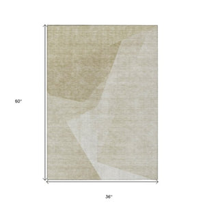 Homeroots 3' Beige Khaki And Taupe Abstract Washable Area Rug For Indoor And Outdoor Spaces, Durable Design 3' X 5' Polyester 582878