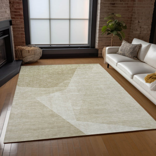 Homeroots 3' Beige Khaki And Taupe Abstract Washable Area Rug For Indoor And Outdoor Spaces, Durable Design 3' X 5' Polyester 582878