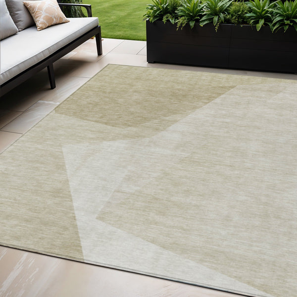 Homeroots 3' Beige Khaki And Taupe Abstract Washable Area Rug For Indoor And Outdoor Spaces, Durable Design 5' X 8' Polyester 582879