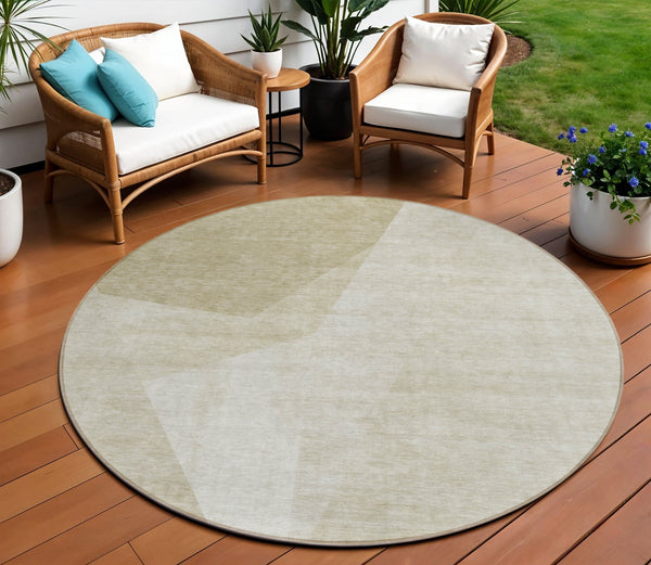 Homeroots 3' Beige Khaki And Taupe Abstract Washable Area Rug For Indoor And Outdoor Spaces, Durable Design 8' Round Polyester 582880
