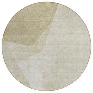 HomeRoots 5' Abstract Area Rug in Beige, Khaki & Taupe - Stylish, Washable & Stain-Resistant for Home & Patio 8' Round 582880