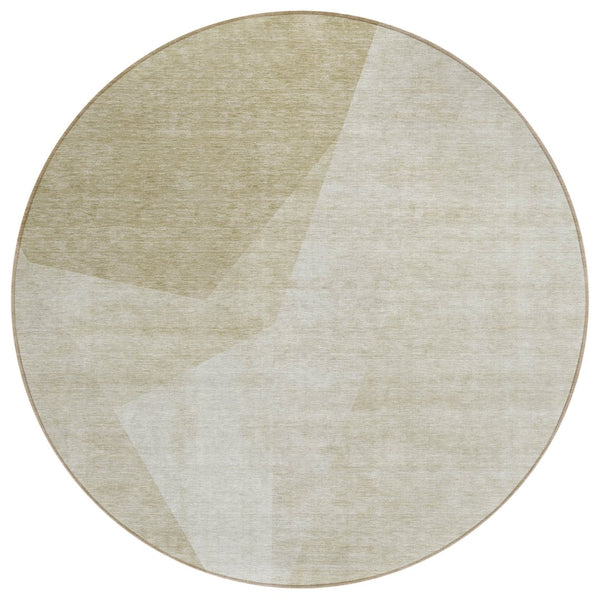 HomeRoots 5' Abstract Area Rug in Beige, Khaki & Taupe - Stylish, Washable & Stain-Resistant for Home & Patio 8' Round 582880