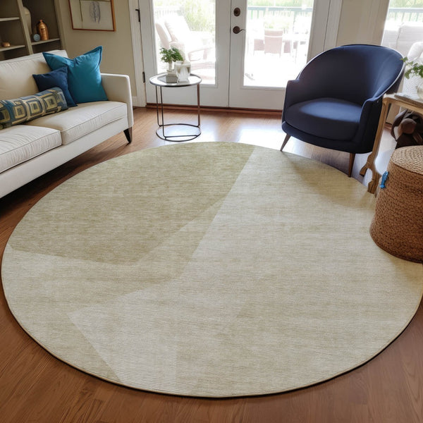 Homeroots 3' Beige Khaki And Taupe Abstract Washable Area Rug For Indoor And Outdoor Spaces, Durable Design 8' Round Polyester 582880