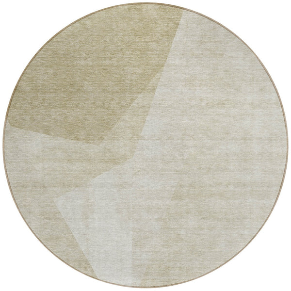 Homeroots 3' Beige Khaki And Taupe Abstract Washable Area Rug For Indoor And Outdoor Spaces, Durable Design 8' Round Polyester 582880