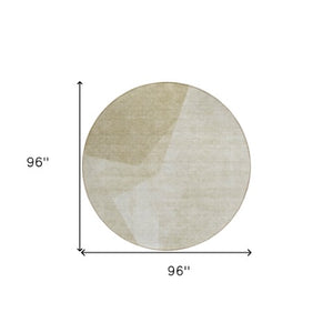 Homeroots 3' Beige Khaki And Taupe Abstract Washable Area Rug For Indoor And Outdoor Spaces, Durable Design 8' Round Polyester 582880