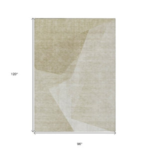 Homeroots 3' Beige Khaki And Taupe Abstract Washable Area Rug For Indoor And Outdoor Spaces, Durable Design 8' X 10' Polyester 582881