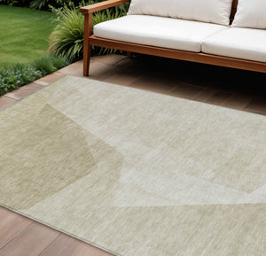 Homeroots 3' Beige Khaki And Taupe Abstract Washable Area Rug For Indoor And Outdoor Spaces, Durable Design 8' X 10' Polyester 582881