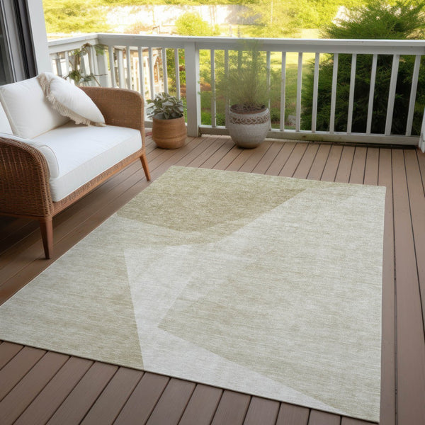 Homeroots 3' Beige Khaki And Taupe Abstract Washable Area Rug For Indoor And Outdoor Spaces, Durable Design 8' X 10' Polyester 582881
