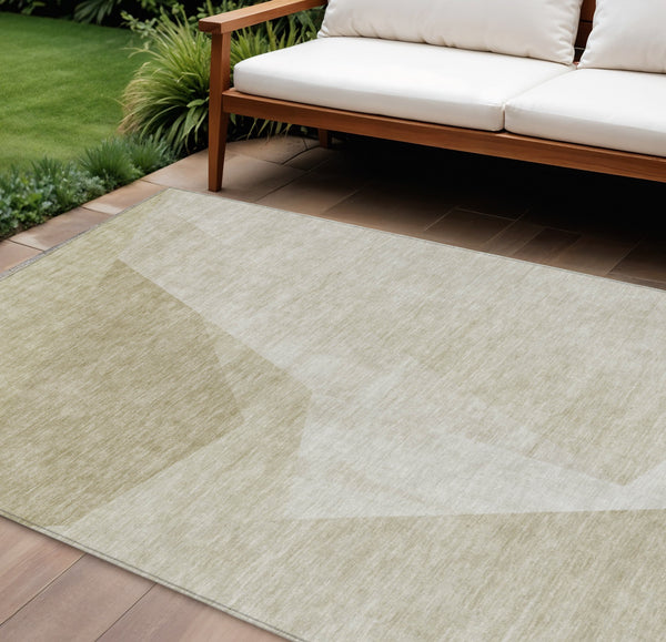 Homeroots 3' Beige Khaki And Taupe Abstract Washable Area Rug For Indoor And Outdoor Spaces, Durable Design 10' X 14' Polyester 582883