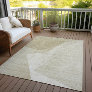 Homeroots 3' Beige Khaki And Taupe Abstract Washable Area Rug For Indoor And Outdoor Spaces, Durable Design 10' X 14' Polyester 582883