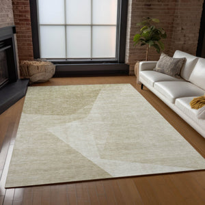 Homeroots 3' Beige Khaki And Taupe Abstract Washable Area Rug For Indoor And Outdoor Spaces, Durable Design 10' X 14' Polyester 582883