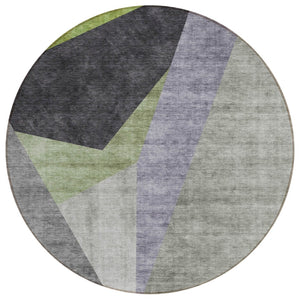 HomeRoots 5' Versatile Sage Green and Charcoal Abstract Area Rug for Indoor/Outdoor Spaces - Washable & Durable 8' Round 582886