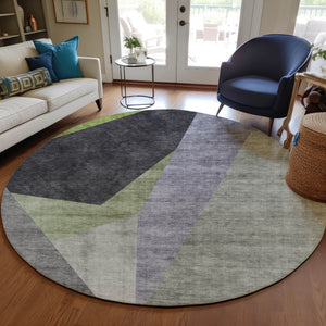 Homeroots 3' Beige Khaki And Taupe Abstract Washable Area Rug For Indoor And Outdoor Spaces, Durable Design 8' Round Polyester 582886