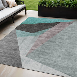 Homeroots 3' Beige Khaki And Taupe Abstract Washable Area Rug For Indoor And Outdoor Spaces, Durable Design 5' X 8' Polyester 582891