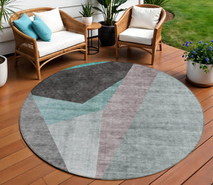 Homeroots 3' Beige Khaki And Taupe Abstract Washable Area Rug For Indoor And Outdoor Spaces, Durable Design 8' Round Polyester 582892