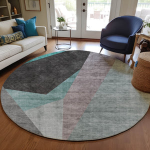 Homeroots 3' Beige Khaki And Taupe Abstract Washable Area Rug For Indoor And Outdoor Spaces, Durable Design 8' Round Polyester 582892