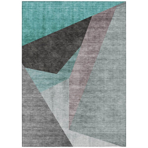 HomeRoots 5' Stylish Teal Blue Aqua Charcoal Abstract Indoor Outdoor Area Rug for Modern Spaces and Durability 8' X 10' 582893