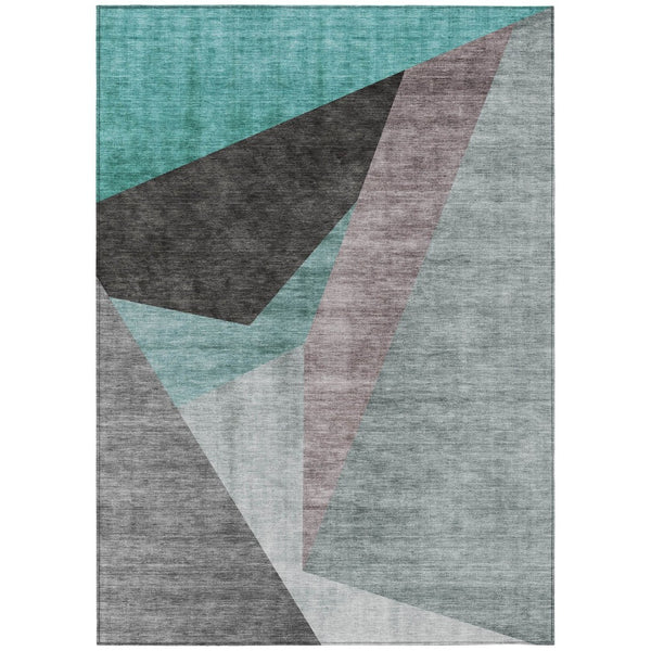 HomeRoots 5' Stylish Teal Blue Aqua Charcoal Abstract Indoor Outdoor Area Rug for Modern Spaces and Durability 8' X 10' 582893
