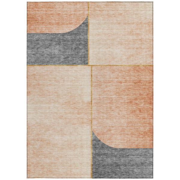 Homeroots 3' Stylish Coral Peach And Gray Abstract Washable Area Rug For Indoor And Outdoor Spaces 3' X 5' Polyester 582896