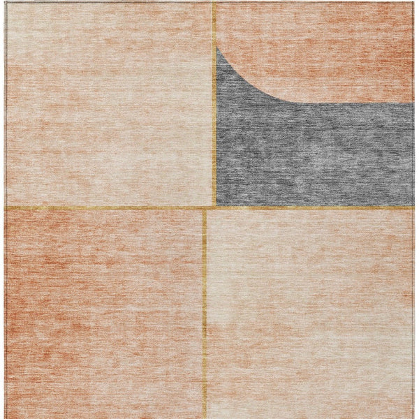 Homeroots 3' Stylish Coral Peach And Gray Abstract Washable Area Rug For Indoor And Outdoor Spaces 5' X 8' Polyester 582897