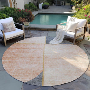 Homeroots 3' Stylish Coral Peach And Gray Abstract Washable Area Rug For Indoor And Outdoor Spaces 8' Round Polyester 582898