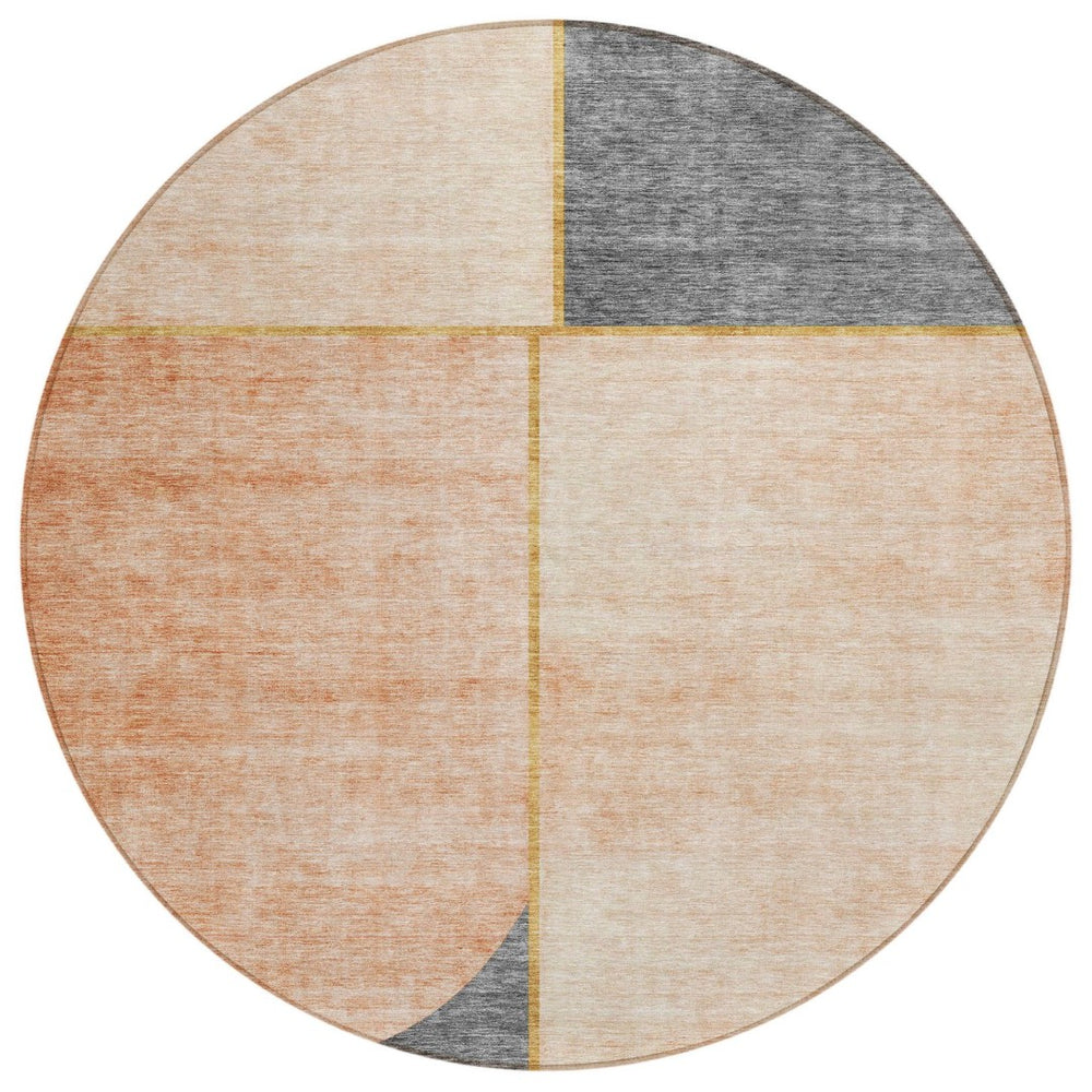 HomeRoots 5' Stylish Coral Peach and Gray Abstract Indoor Outdoor Area Rug for Modern Living Spaces 8' Round 582898