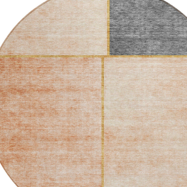 Homeroots 3' Stylish Coral Peach And Gray Abstract Washable Area Rug For Indoor And Outdoor Spaces 8' Round Polyester 582898
