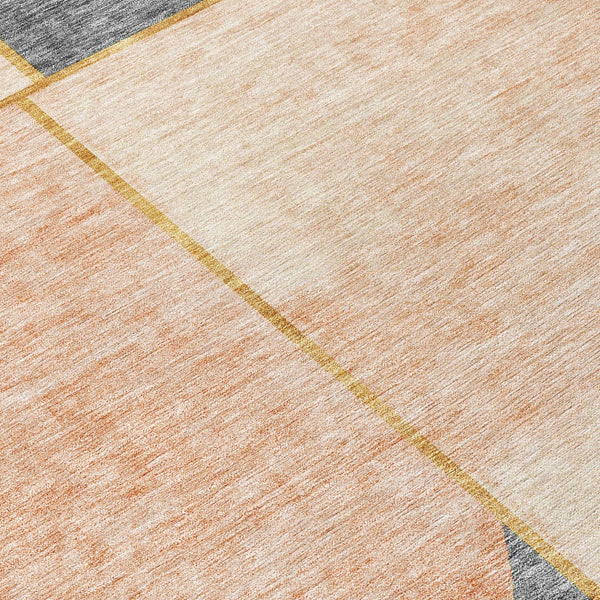 Homeroots 3' Stylish Coral Peach And Gray Abstract Washable Area Rug For Indoor And Outdoor Spaces 8' Round Polyester 582898