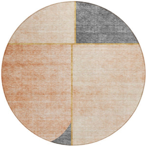 Homeroots 3' Stylish Coral Peach And Gray Abstract Washable Area Rug For Indoor And Outdoor Spaces 8' Round Polyester 582898
