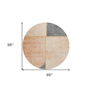 Homeroots 3' Stylish Coral Peach And Gray Abstract Washable Area Rug For Indoor And Outdoor Spaces 8' Round Polyester 582898